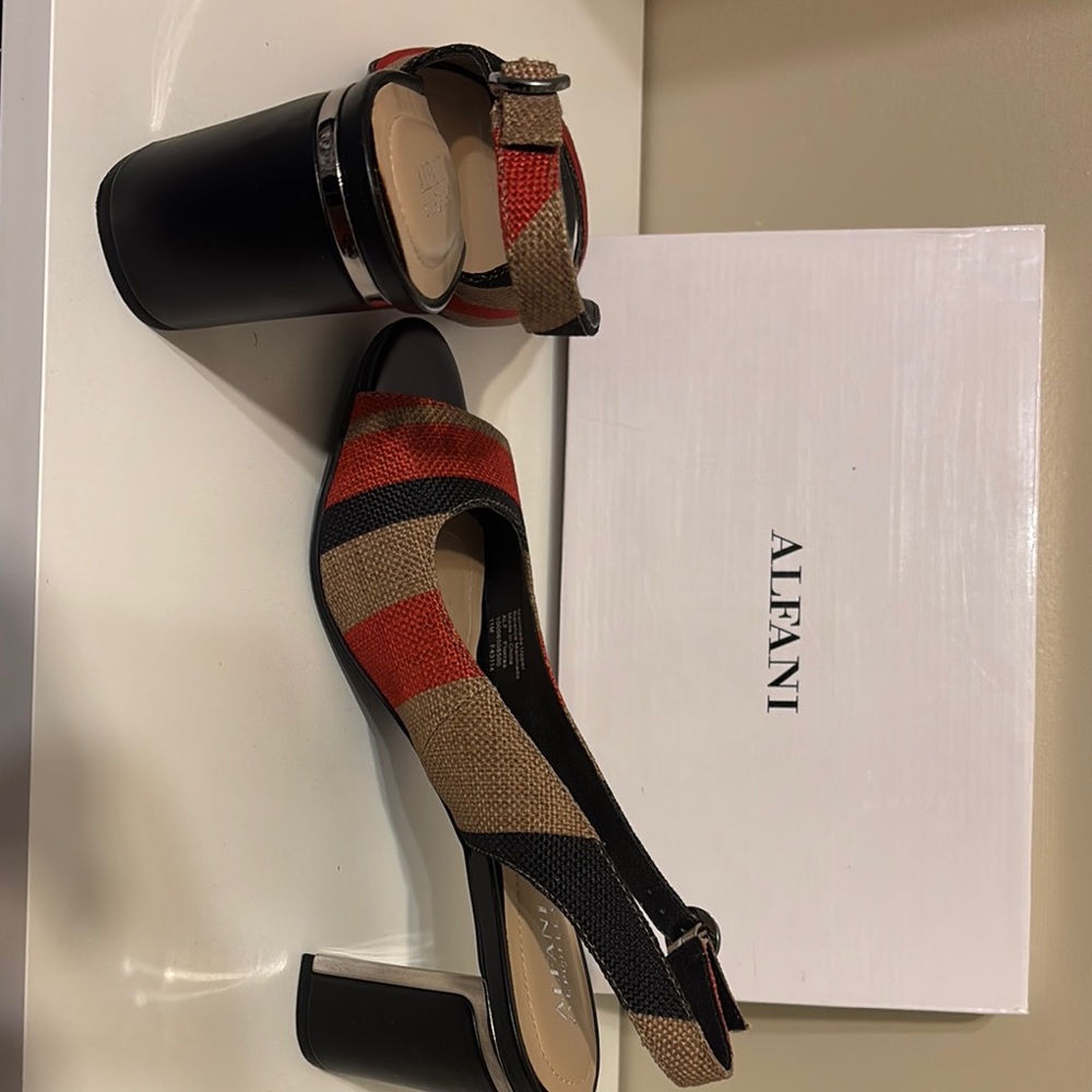Alfani Red and Tan Block Heel Sandals